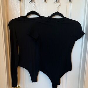 Pumiey double lined  Black Long and Short Sleeve Bodysuit Duo
